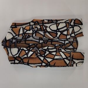 Athena Marie Women's Brown White Large Sleeveless No Button Cardigan Sweater Top